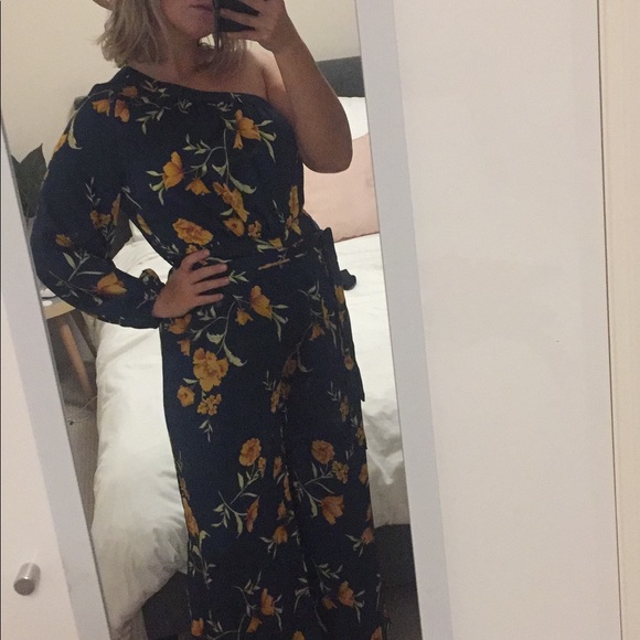 Blue Floaral One Arm Jumpsuit - Picture 2 of 2